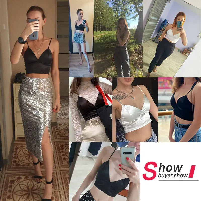 Satin Crop Top mit Polsterung & Spaghettiträgern